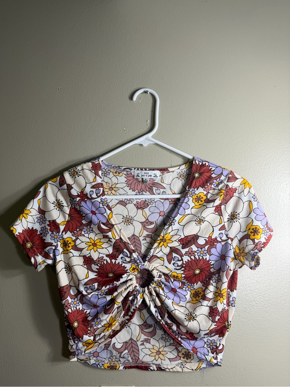 Poof New York Floral Ruched Crop Top Medium Retro Daisy